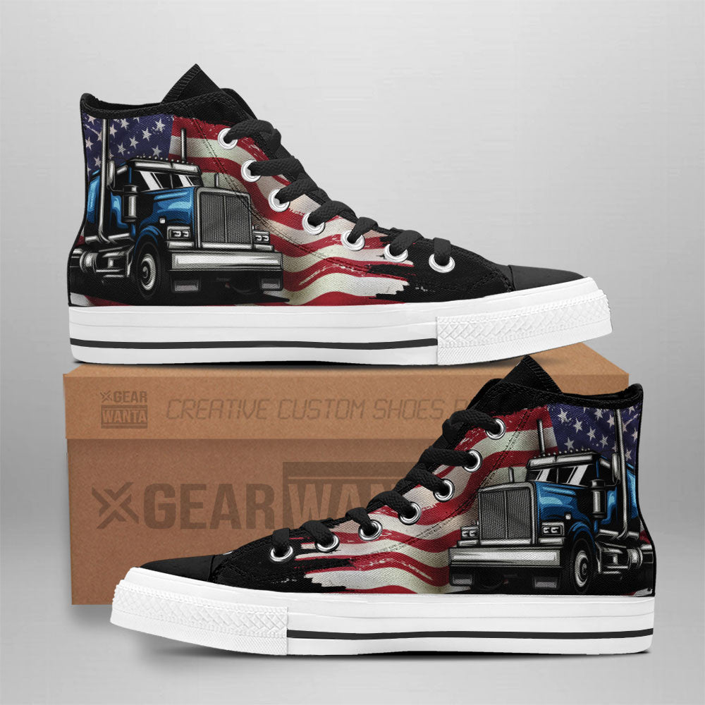 America's Truck Driver High Top Shoes Custom Grabiiva