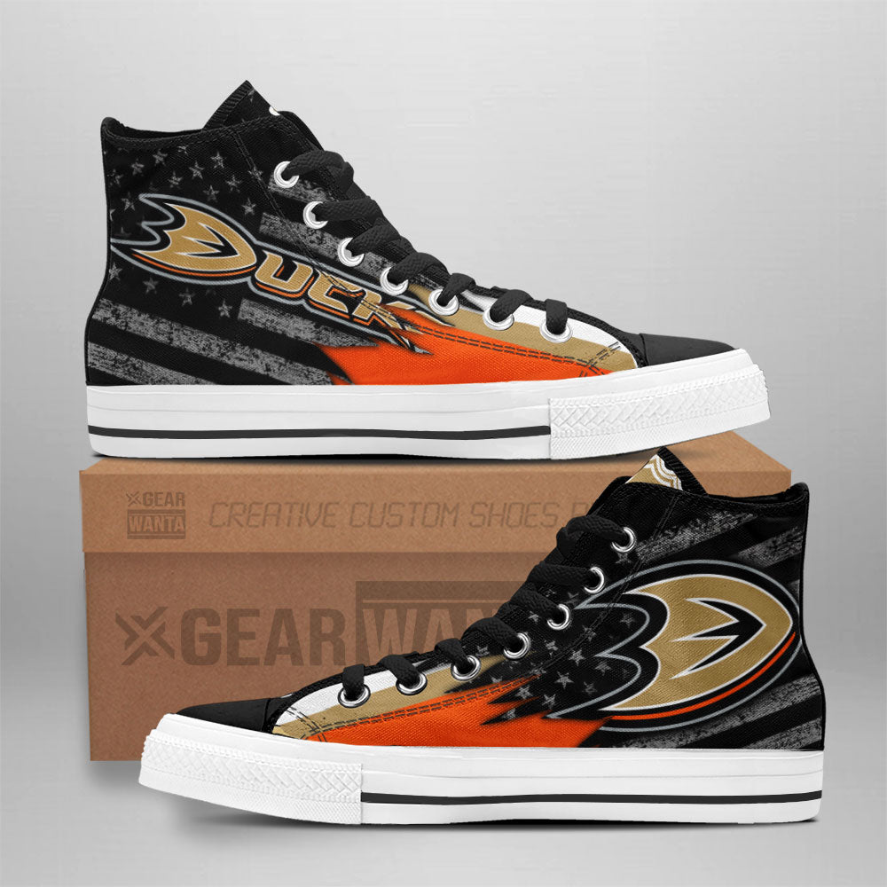 Anaheim Ducks High Top Shoes Custom American Flag Sneakers Grabiiva