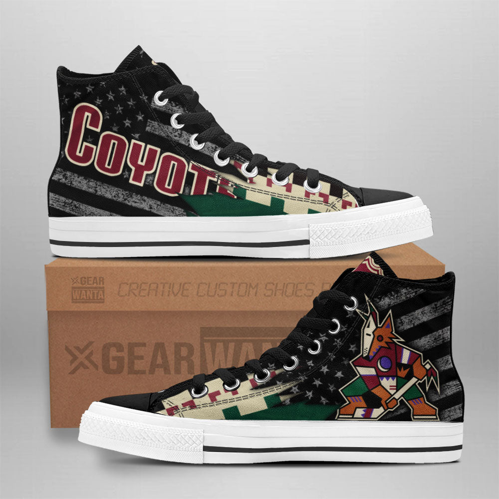 Arizona Coyotes High Top Shoes Custom American Flag Sneakers Grabiiva