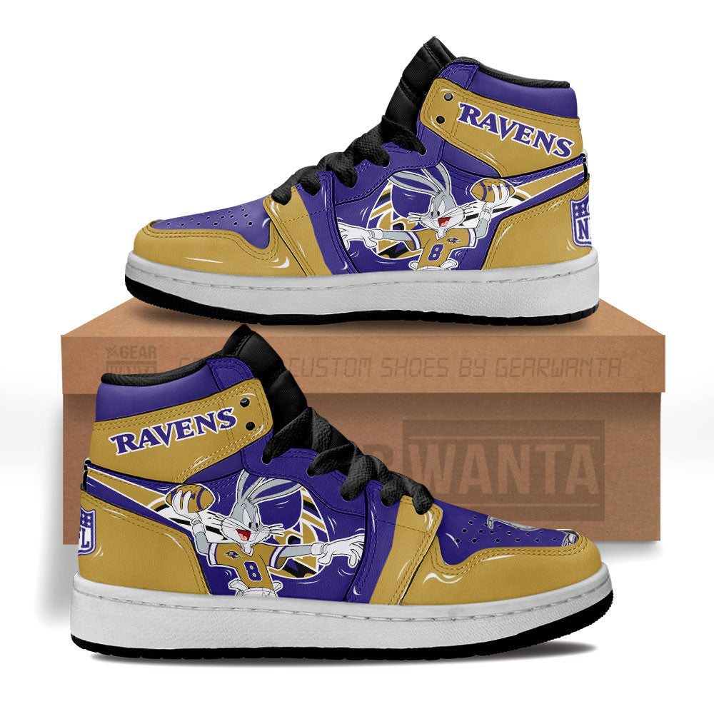 Baltimore Ravens Kid J1s Sneakers Custom Grabiiva