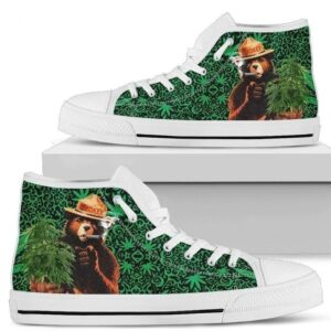 Bear Smoking Weed High Top Shoes Funny Gift Grabiiva