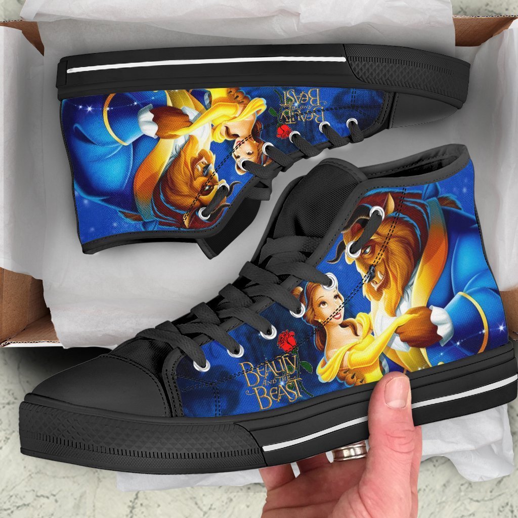 Beauty And The Beast Sneakers Couple High Top Shoes Gift Idea PT19 Grabiiva