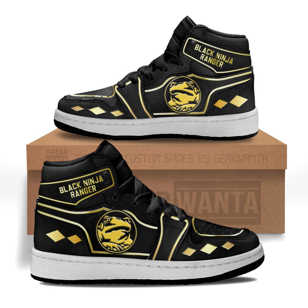 Black Ninja Ranger Mighty Morphin Kid J1s Sneakers Custom For Kids Grabiiva
