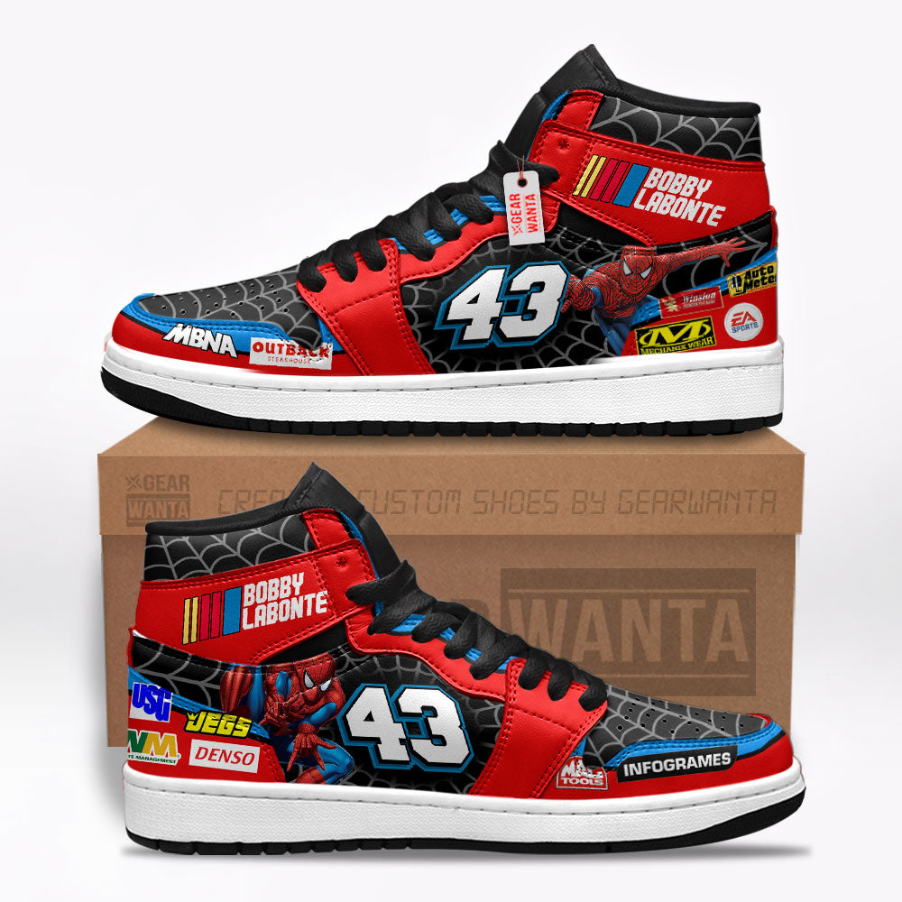 Bobby Labonte J1s Sneakers Custom Spiderman #43 Sneakers  Grabiiva