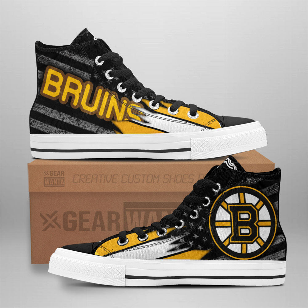 Boston Bruins High Top Shoes Custom American Flag Sneakers Grabiiva