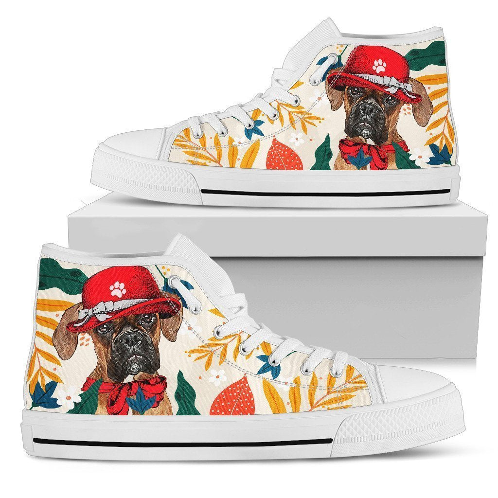 Boxer Dog Sneakers Women High Top Shoes Funny Grabiiva
