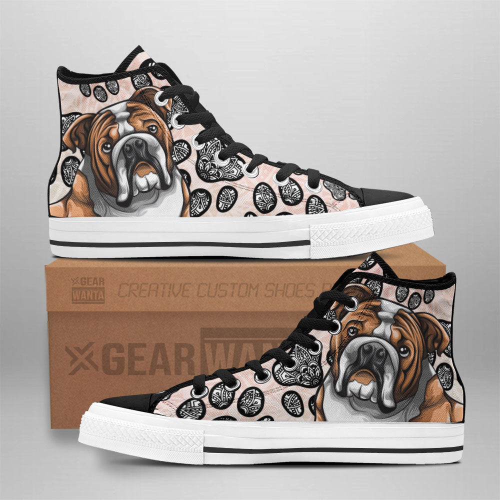 Bulldog High Top Shoes Custom Black And White Mandala Grabiiva