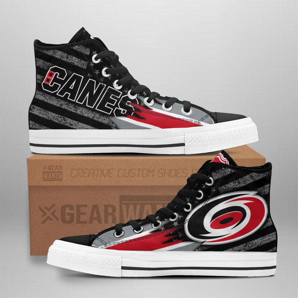 Carolina Hurricanes High Top Shoes Custom American Flag Sneakers Grabiiva