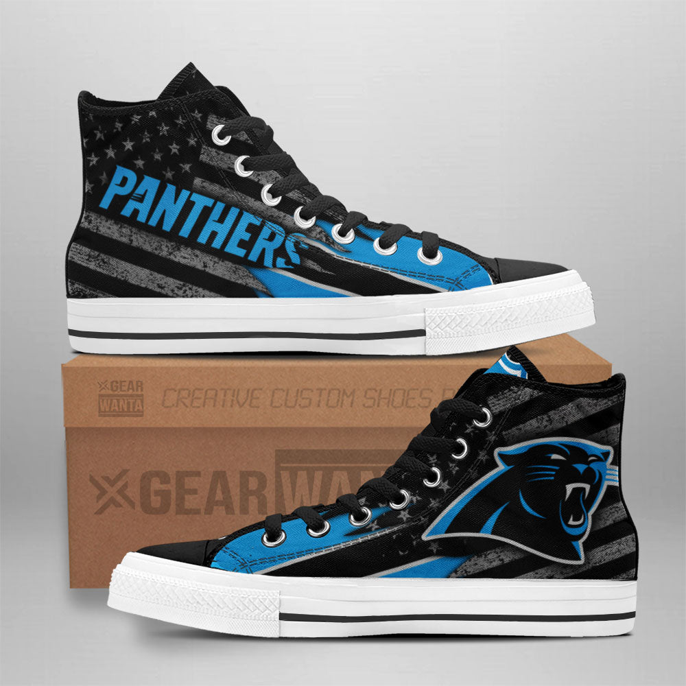 Carolina Panthers High Top Shoes Custom American Flag Sneakers Grabiiva