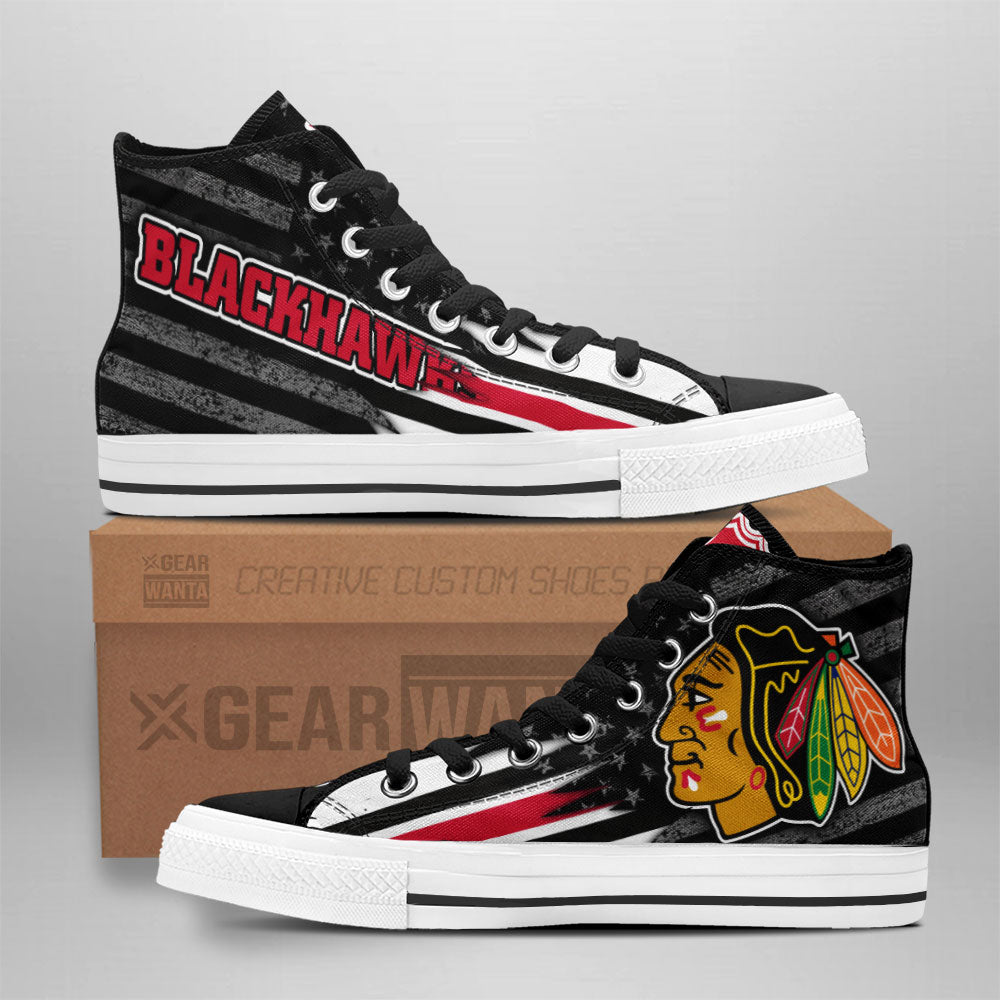 Chicago Blackhawks High Top Shoes Custom American Flag Sneakers Grabiiva
