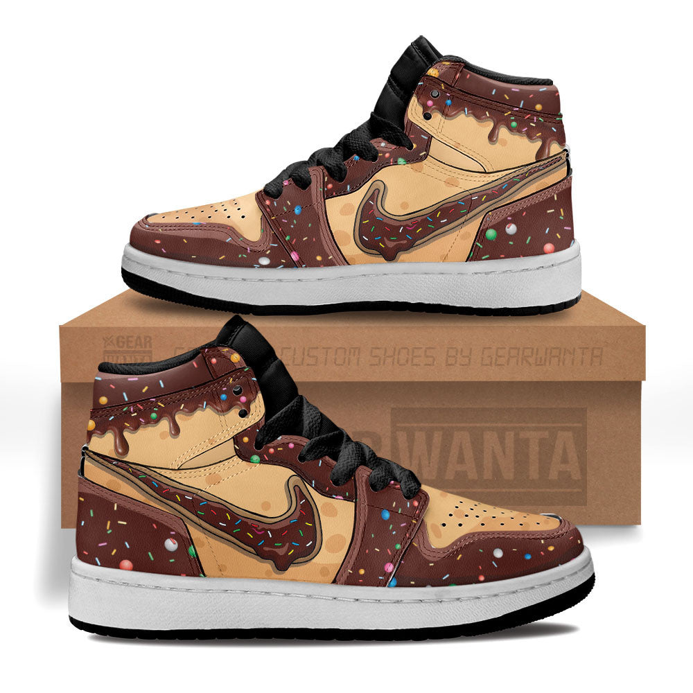 Chocolate Frosted Donut Kid J1s Sneakers Custom For Kids Grabiiva