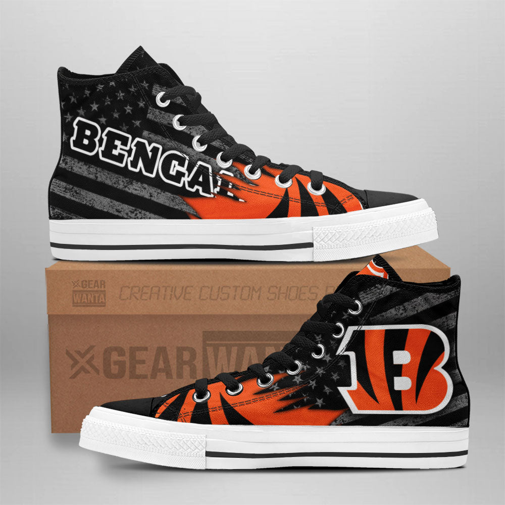 Cincinnati Bengals High Top Shoes Custom American Flag Sneakers Grabiiva