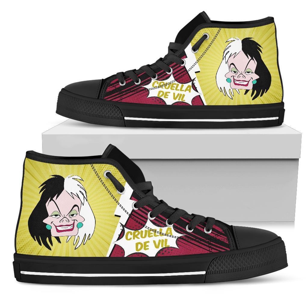 Cruella de Vil Sneakers Villain High Top Shoes Fan Grabiiva