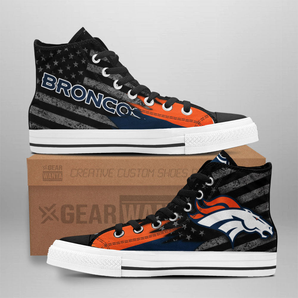 Denver Broncos High Top Shoes Custom American Flag Sneakers Grabiiva