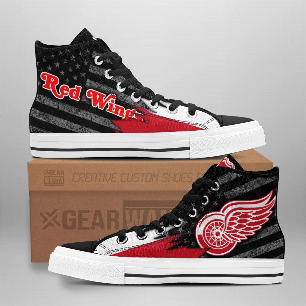 Detroit Red Wings High Top Shoes Custom American Flag Sneakers Grabiiva