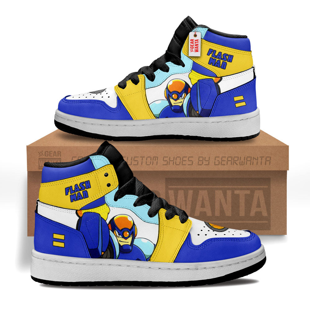 Flash Man Mega Man Kid J1s Sneakers Custom For Kids Grabiiva