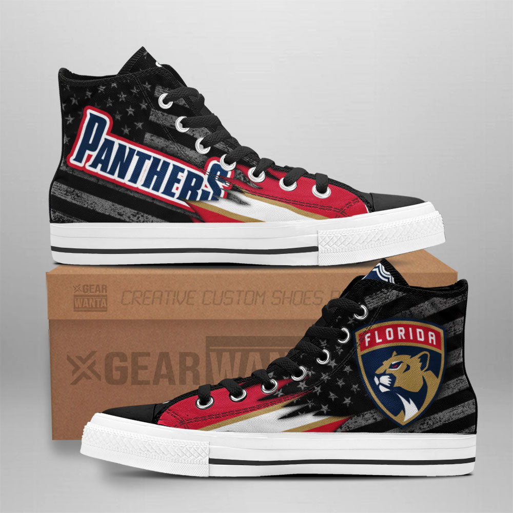 Florida Panthers High Top Shoes Custom American Flag Sneakers Grabiiva