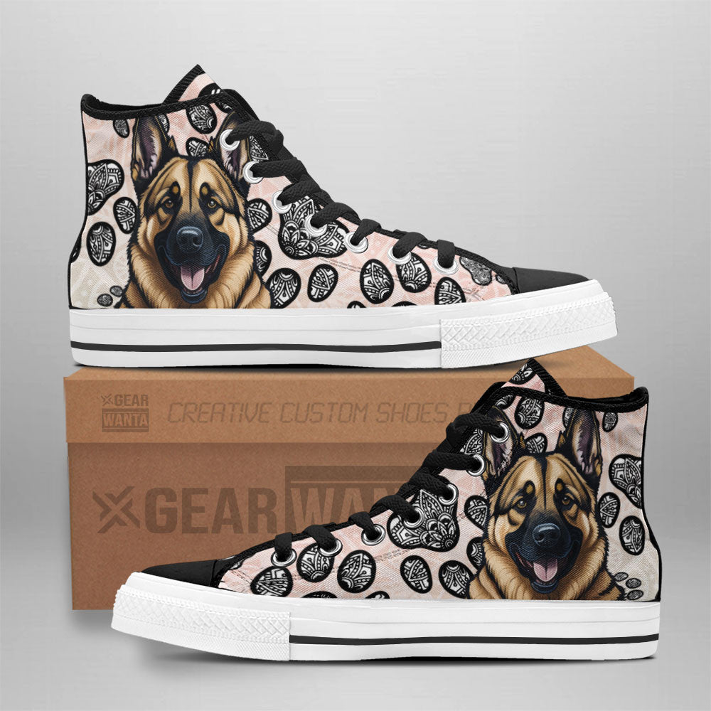 German Shepherd High Top Shoes Custom Black And White Mandala Grabiiva