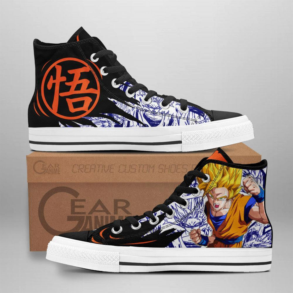 Goku Super Saiyan High Top Shoes Custom Manga Anime Dragon Ball Sneakers Grabiiva