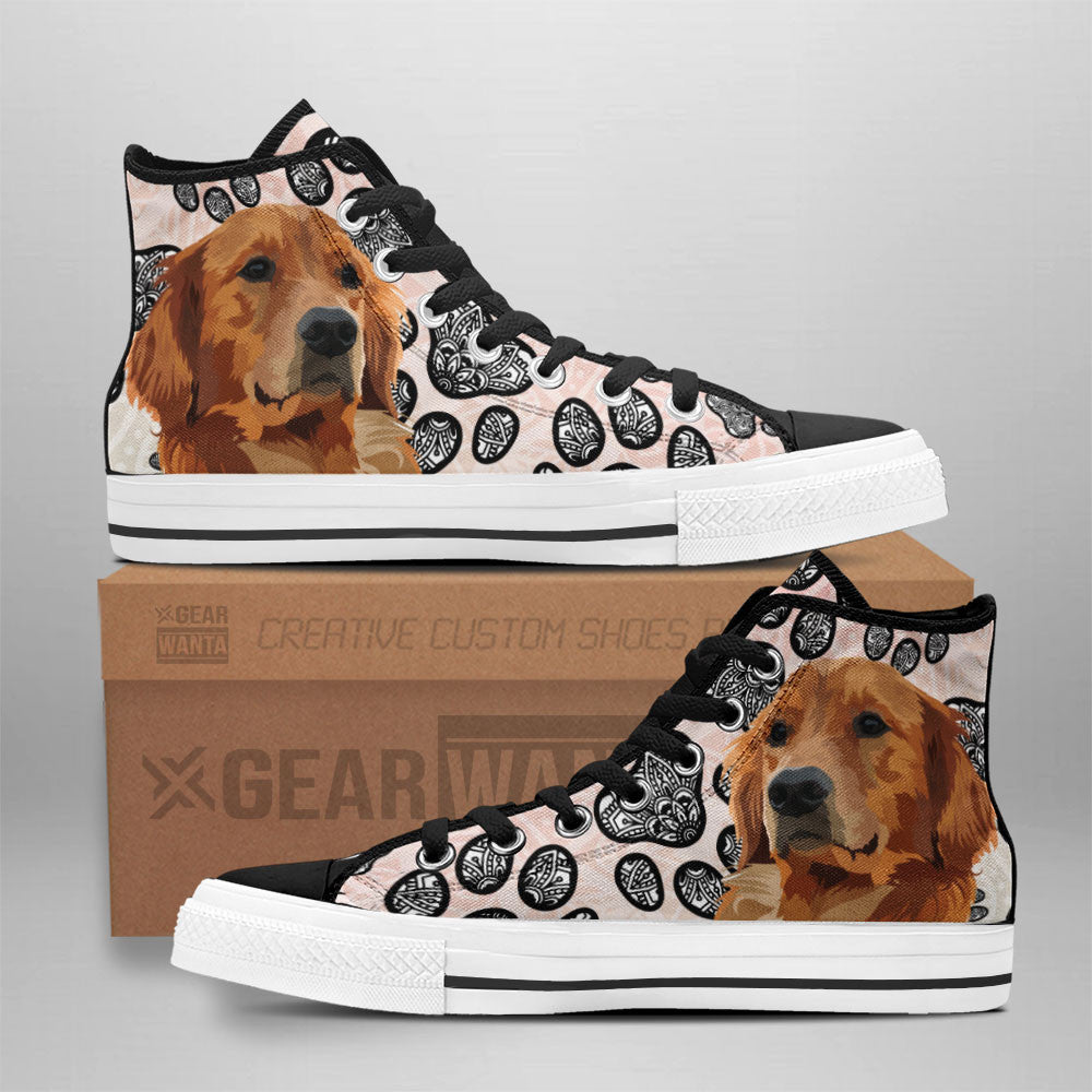 Golden Retriever High Top Shoes Custom Black And White Mandala Grabiiva