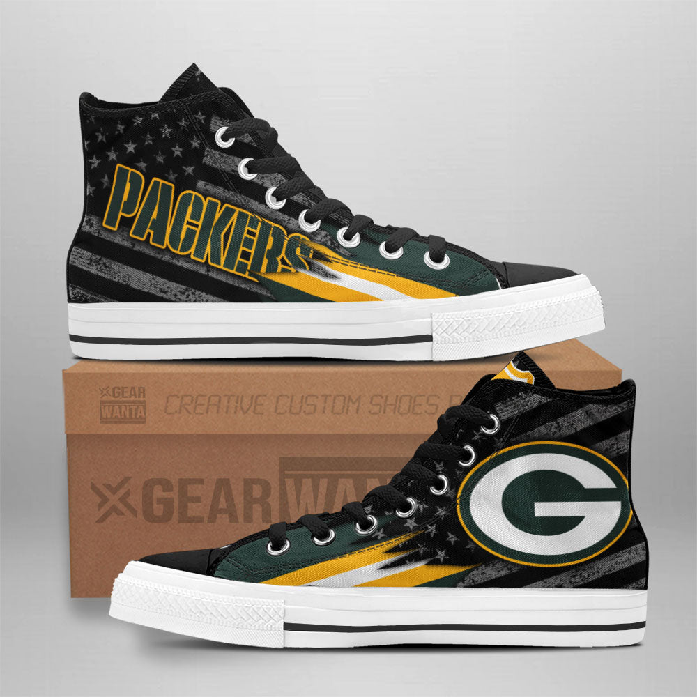 Green Bay Packers High Top Shoes Custom American Flag Sneakers Grabiiva