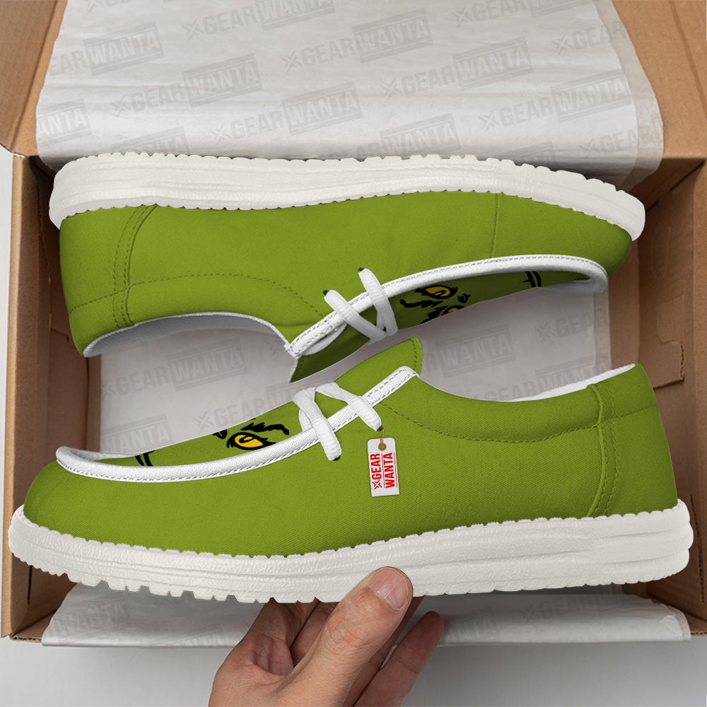 Grinch Face Canvas Loafer Shoes Grabiiva
