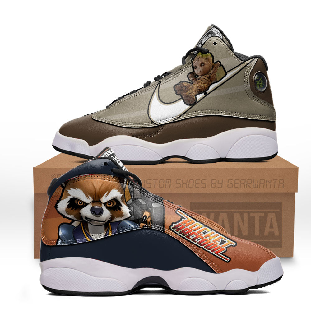 Groot vs Rocket J13s Sneakers Super Heroes Custom Shoes Grabiiva