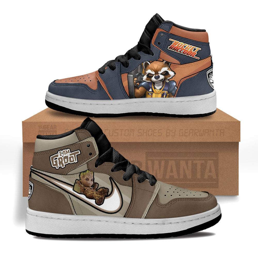 Groot vs Rocket Kid J1s Sneakers Custom Grabiiva