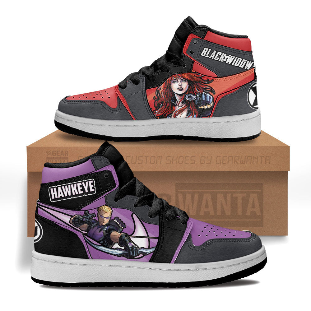 Hawkeye vs Black Widow Kid J1s Sneakers Custom Grabiiva