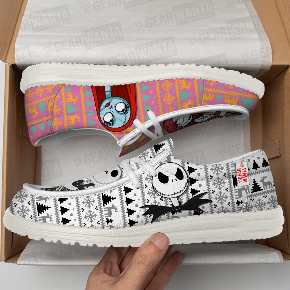 Jack and Sally Christmas Ugly Canvas Loafer Shoes Grabiiva