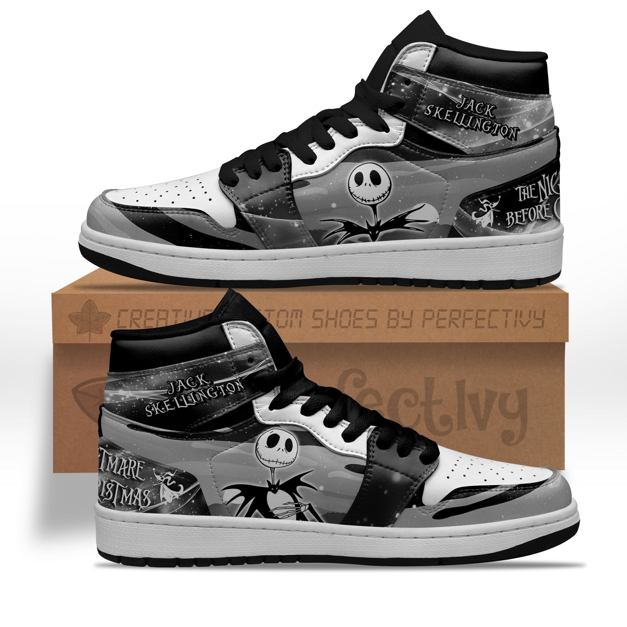 Jack Skellington Characters Silhouette J1s Sneakers Custom PT10  Grabiiva
