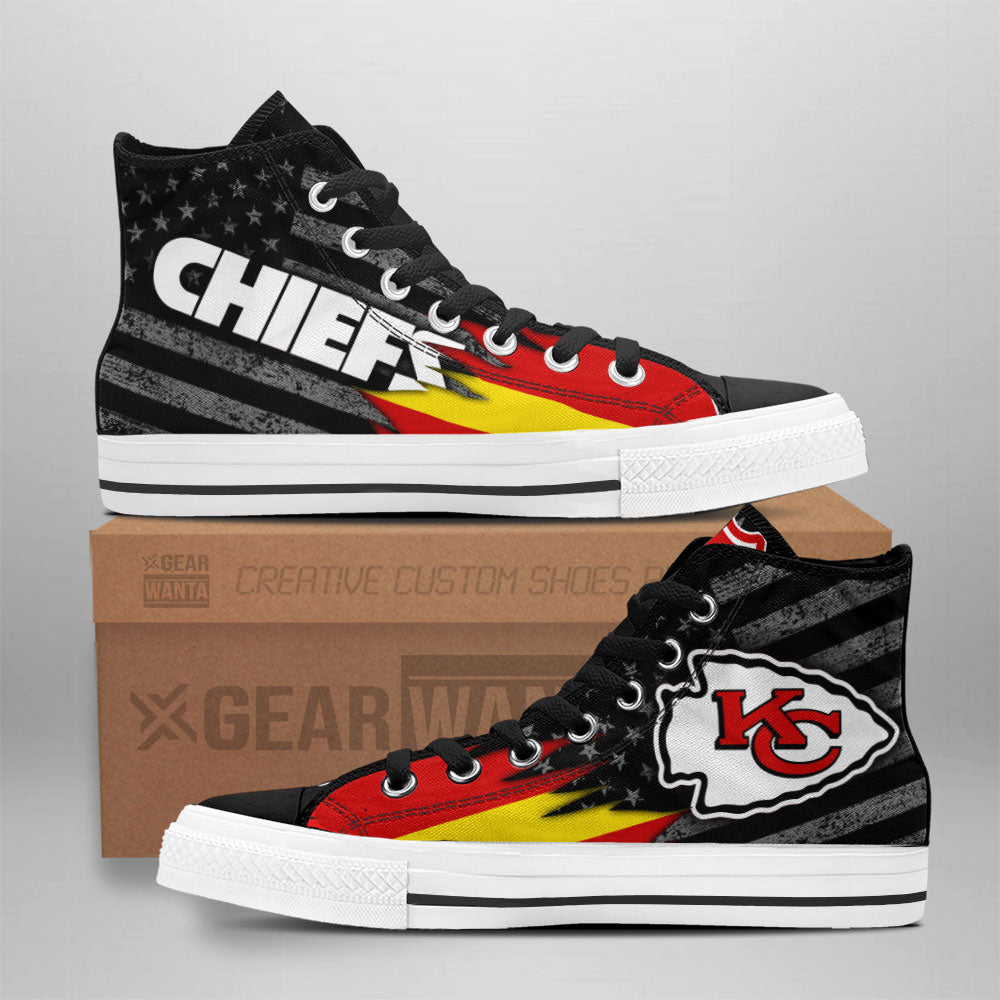 Kansas City Chiefs High Top Shoes Custom American Flag Sneakers Grabiiva