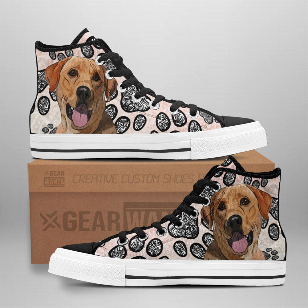 Labrador Retriever High Top Shoes Custom Black And White Mandala Grabiiva