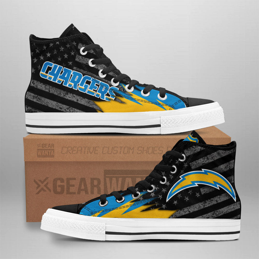 Los Angeles Chargers High Top Shoes Custom American Flag Sneakers Grabiiva