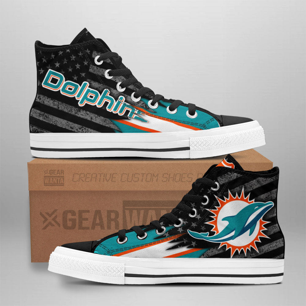 Miami Dolphins High Top Shoes Custom American Flag Sneakers Grabiiva