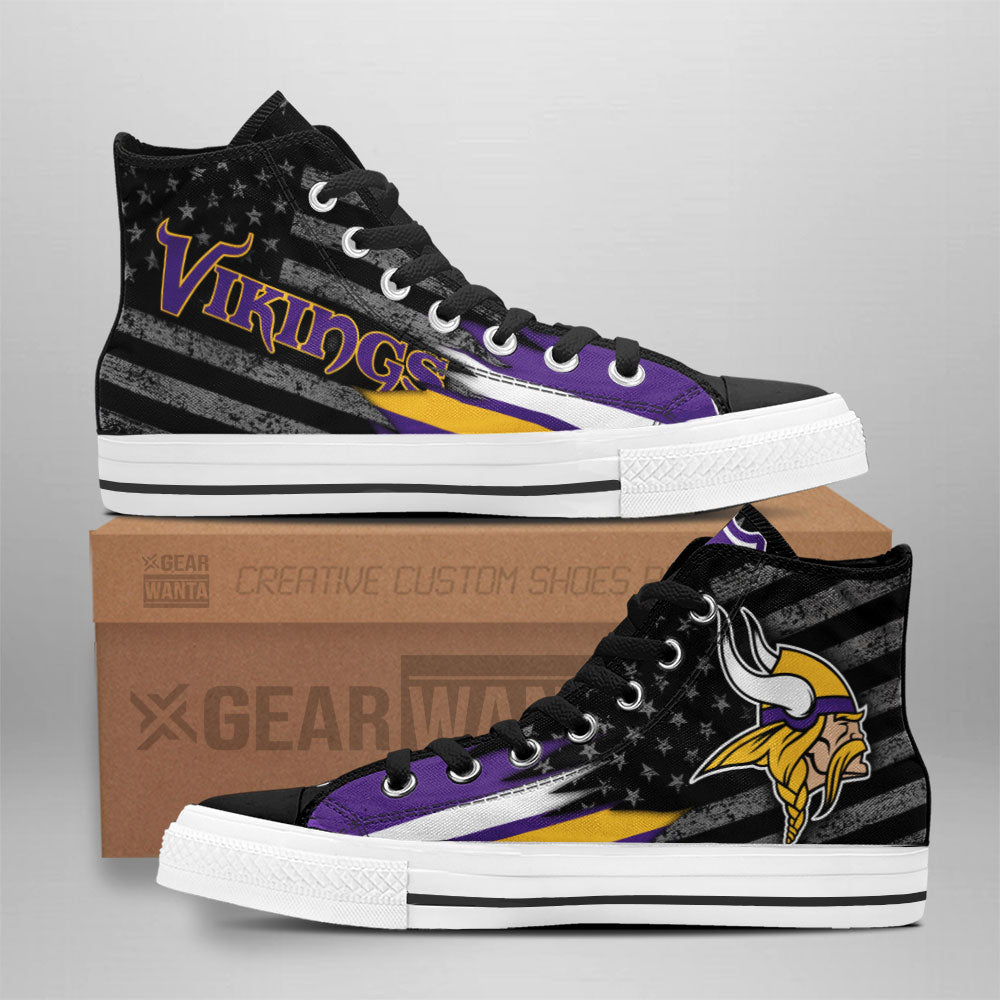 Minnesota Vikings High Top Shoes Custom American Flag Sneakers Grabiiva