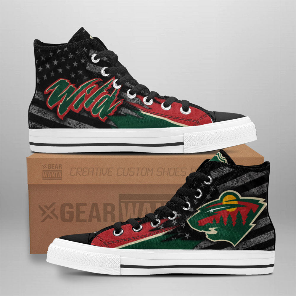 Minnesota Wild High Top Shoes Custom American Flag Sneakers Grabiiva