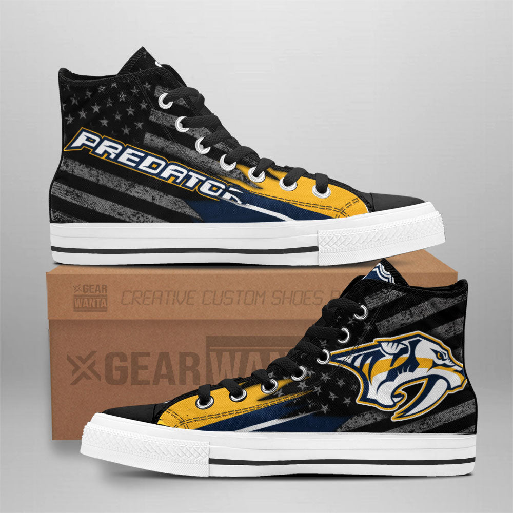 Nashville Predators High Top Shoes Custom American Flag Sneakers Grabiiva