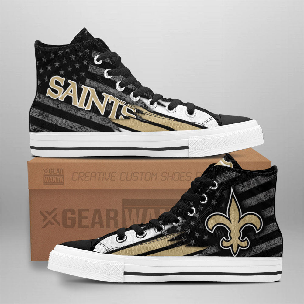 New Orleans Saints High Top Shoes Custom American Flag Sneakers Grabiiva