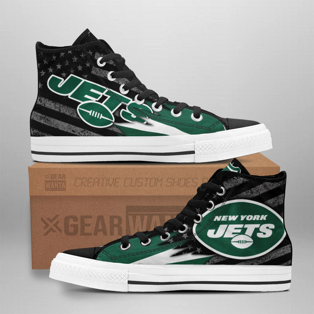 New York Jets High Top Shoes Custom American Flag Sneakers Grabiiva