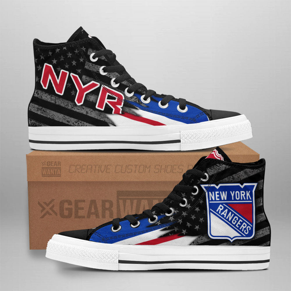 New York Rangers High Top Shoes Custom American Flag Sneakers Grabiiva