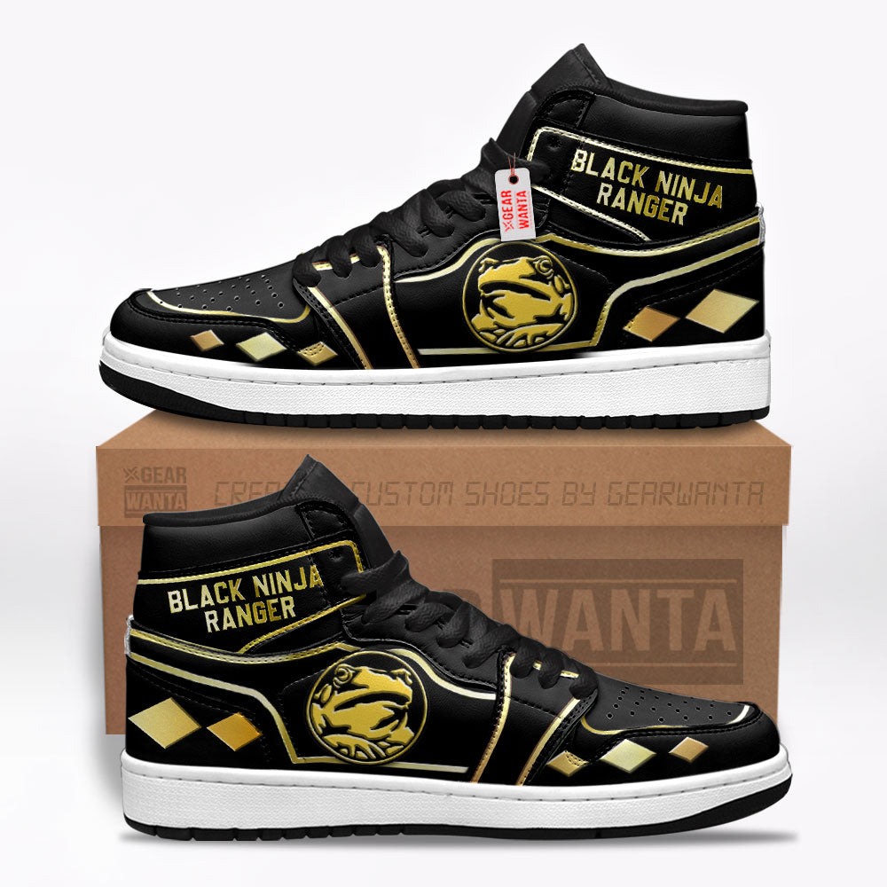 Ninja Black Ranger Mighty Morphin J1s Sneakers Custom TT12  Grabiiva