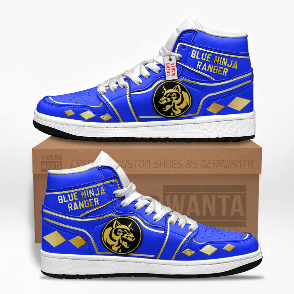 Ninja Blue Ranger Mighty Morphin J1s Sneakers Custom TT12  Grabiiva