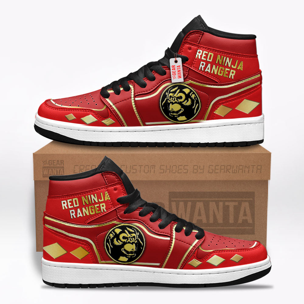 Ninja Red Ranger Mighty Morphin J1s Sneakers Custom TT12  Grabiiva