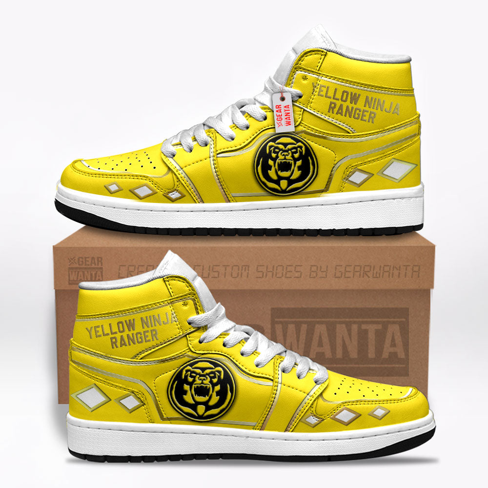 Ninja Yellow Ranger Mighty Morphin J1s Sneakers Custom TT12  Grabiiva