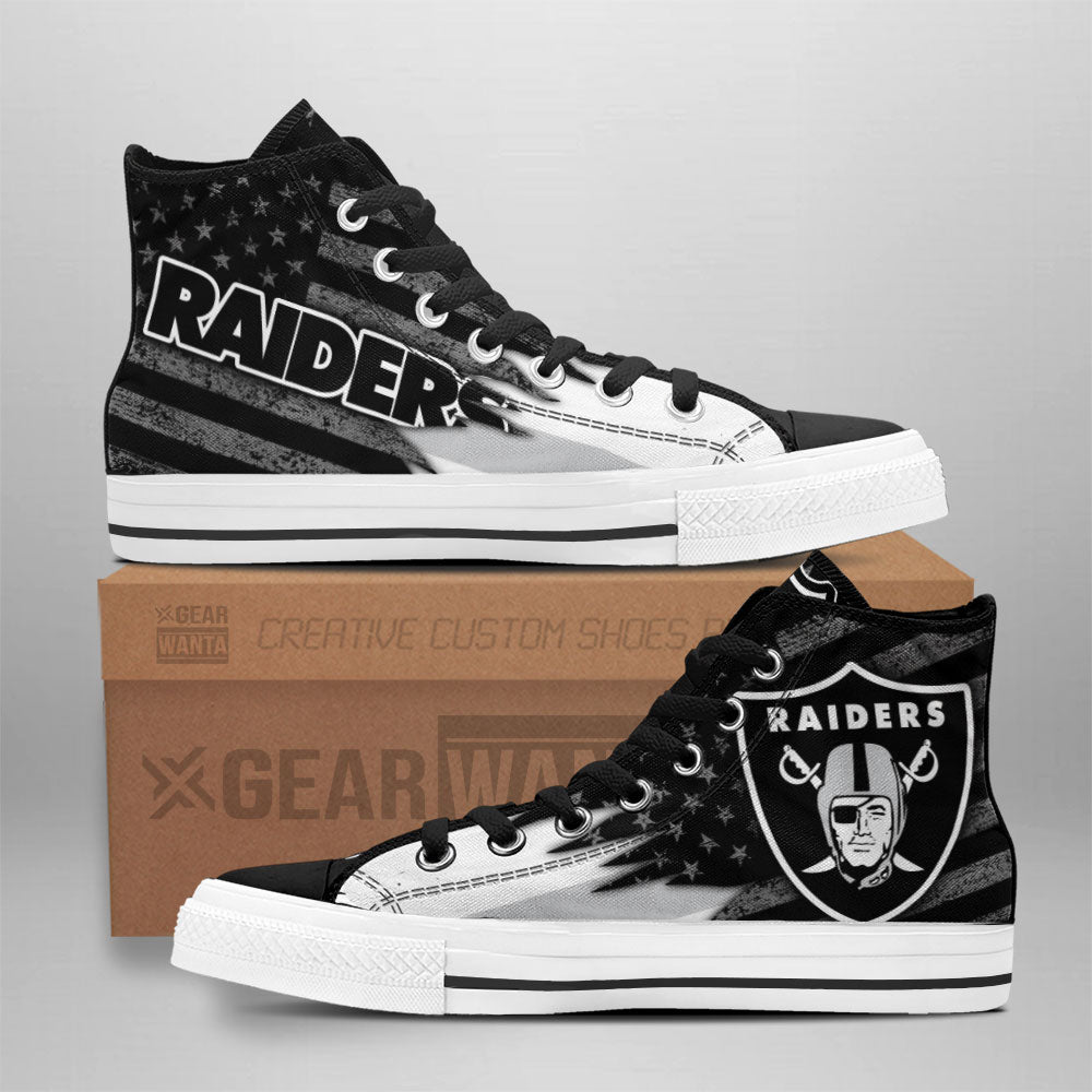 Oakland Raiders High Top Shoes Custom American Flag Grabiiva