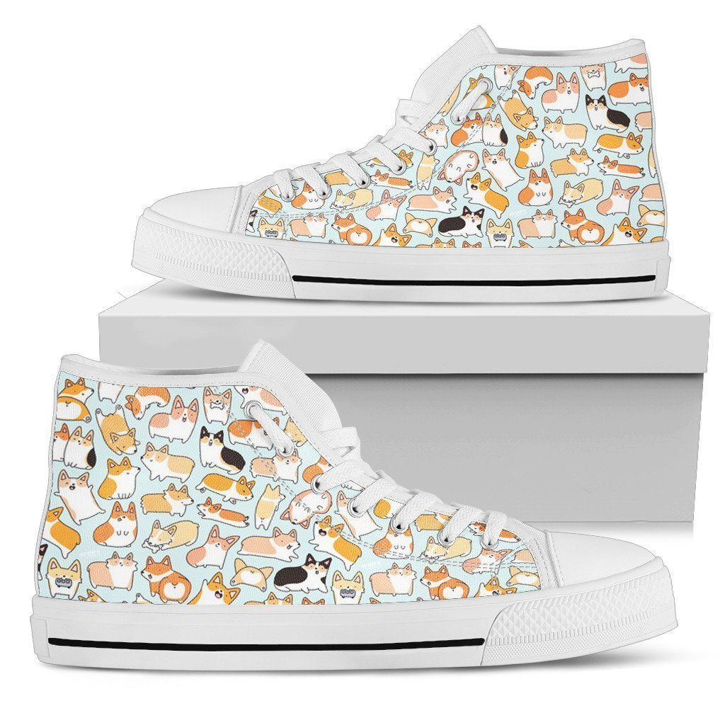 Pattern Corgi Dog Sneakers High Top For Women Grabiiva