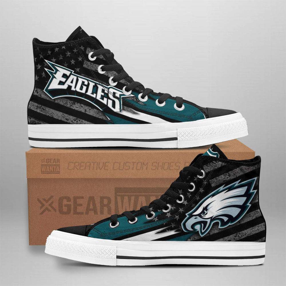 Philadelphia Eagles High Top Shoes Custom American Flag Sneakers Grabiiva