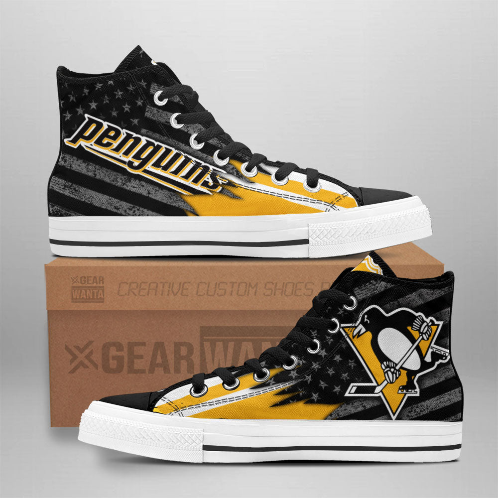 Pittsburgh Penguins High Top Shoes Custom American Flag Sneakers Grabiiva