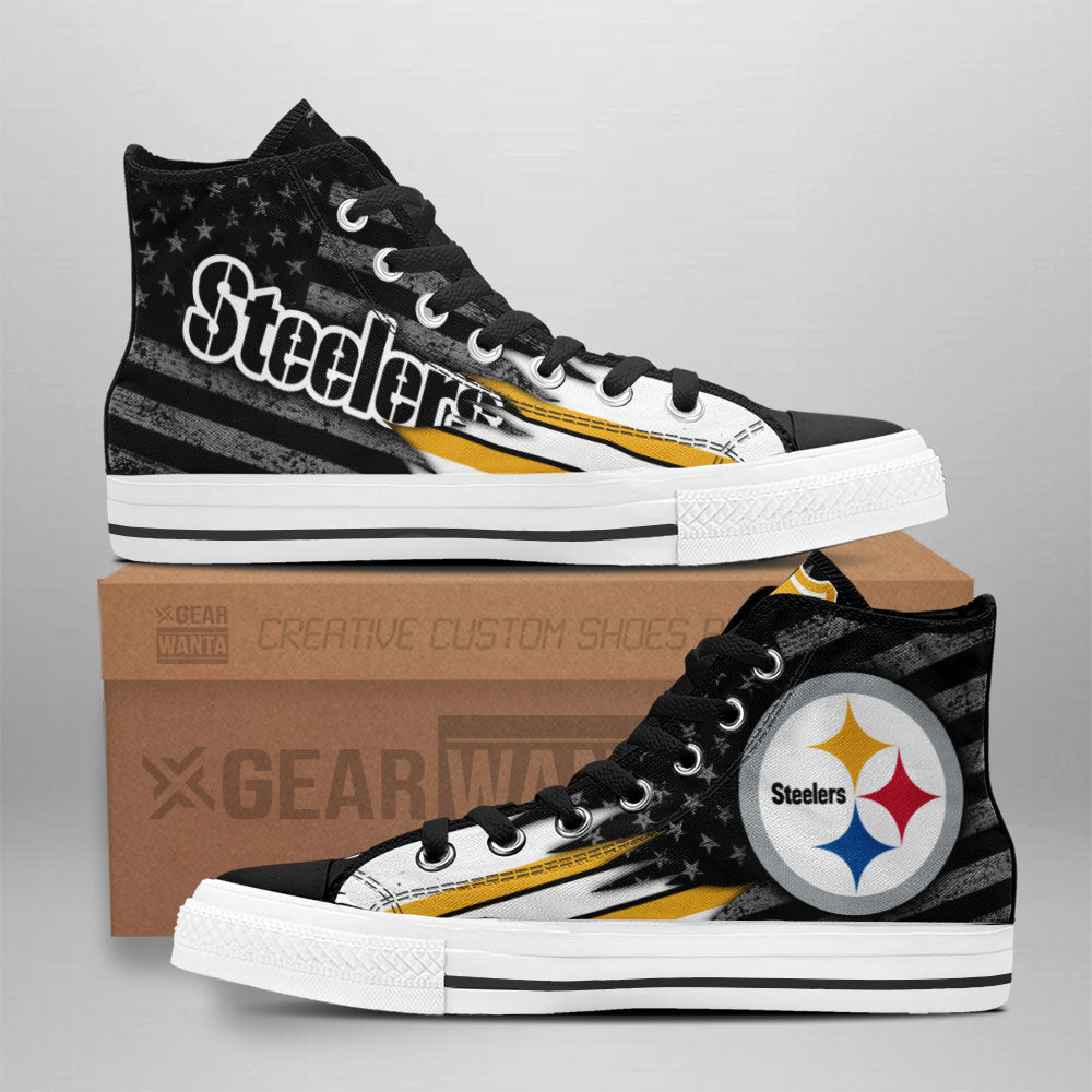 Pittsburgh Steelers High Top Shoes Custom American Flag Sneakers Grabiiva